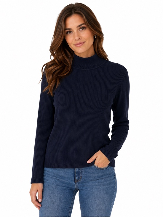 august silk Tops - August 100% Silk Women’s Navy Ribbed Mock Neck Sweater Long Sleeve Size M